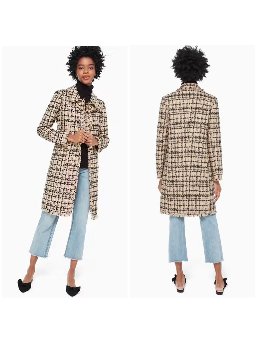 Kate Spade Tweed Coat Tan Black